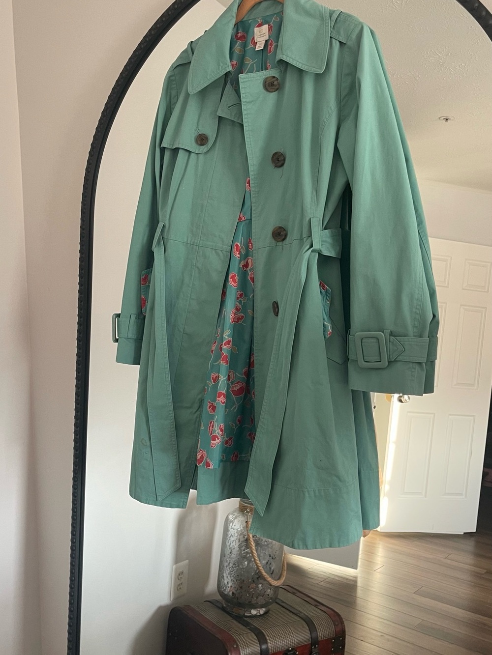 LC Lauren Conrad Mint Green Double-Breasted Trench Coat